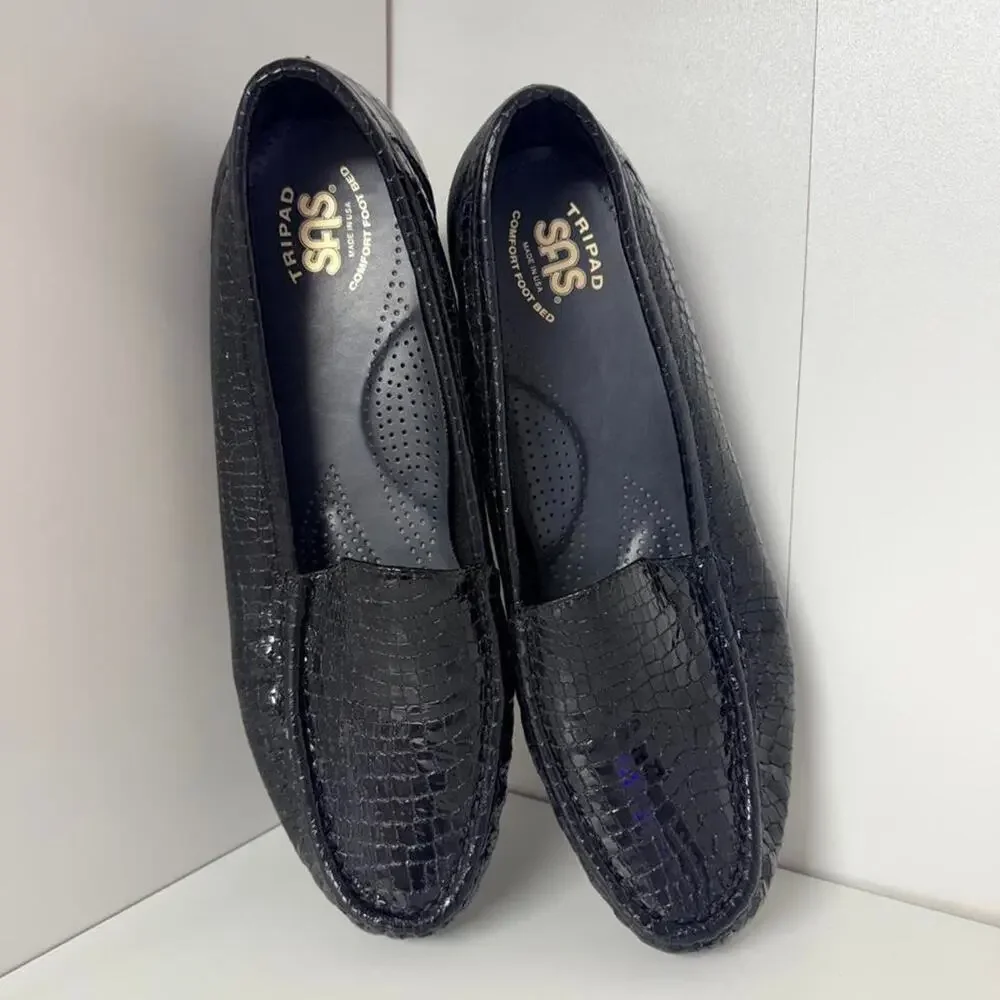 Sas black crocodile textured loafers